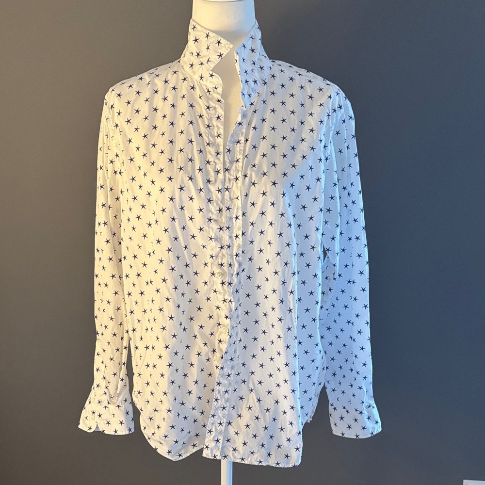 Frank & Eileen White Button Down Shirt with Blue Stars